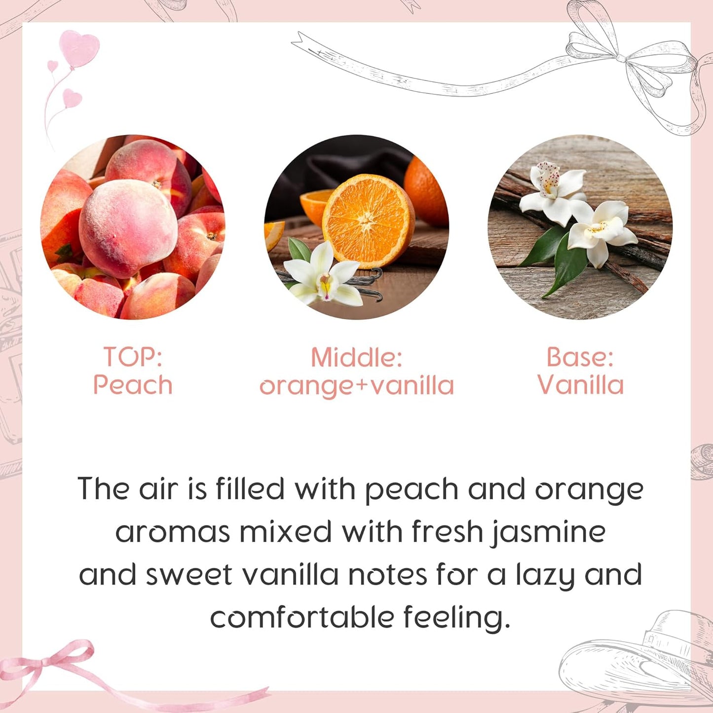 Candles Peach & Jasmine Scented, 3 Pack Candles for Home Scented, Vanilla Candle Set, Luxury Aromatherapy Glass Jar Pink Candle