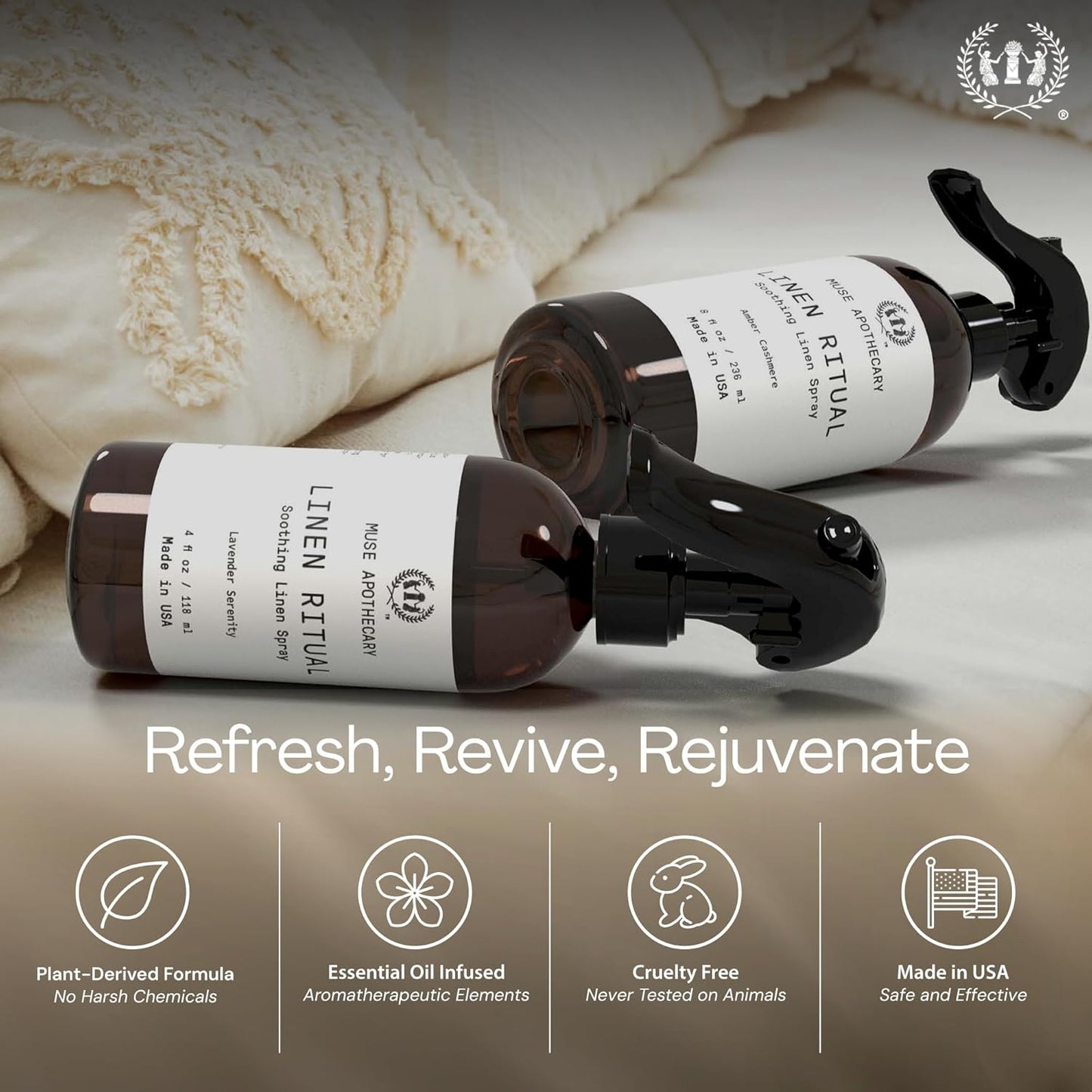 Linen Ritual - Aromatic, Soothing, and Relaxing Linen Spray for Bedding, Laundry and Fabric Spray Freshener - Infused with Aromatherapy Essential Oils - Lavender Serenity