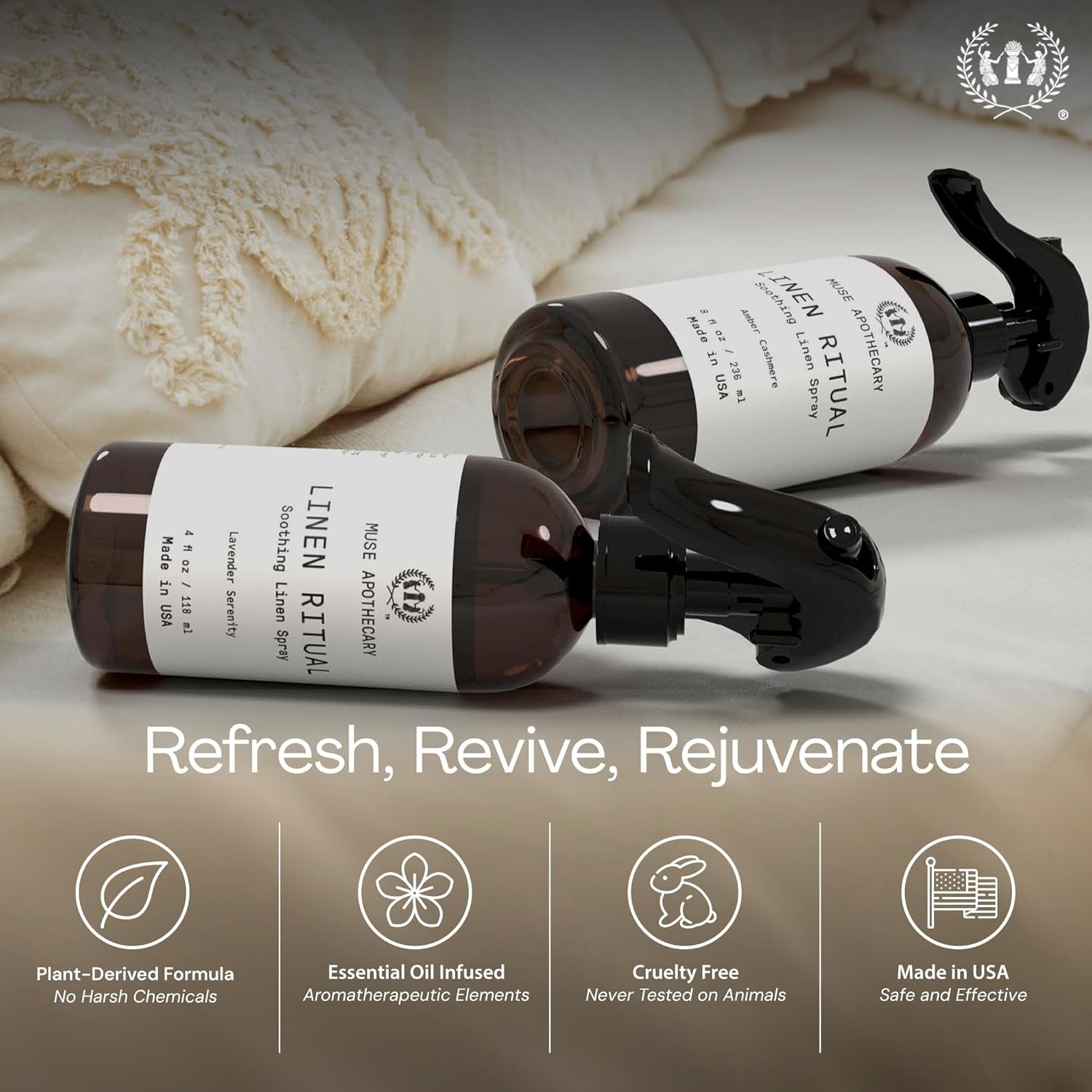 Linen Ritual - Aromatic, Soothing, and Relaxing Linen Spray for Bedding, Laundry and Fabric Spray Freshener - Infused with Aromatherapy Essential Oils - Lavender Serenity