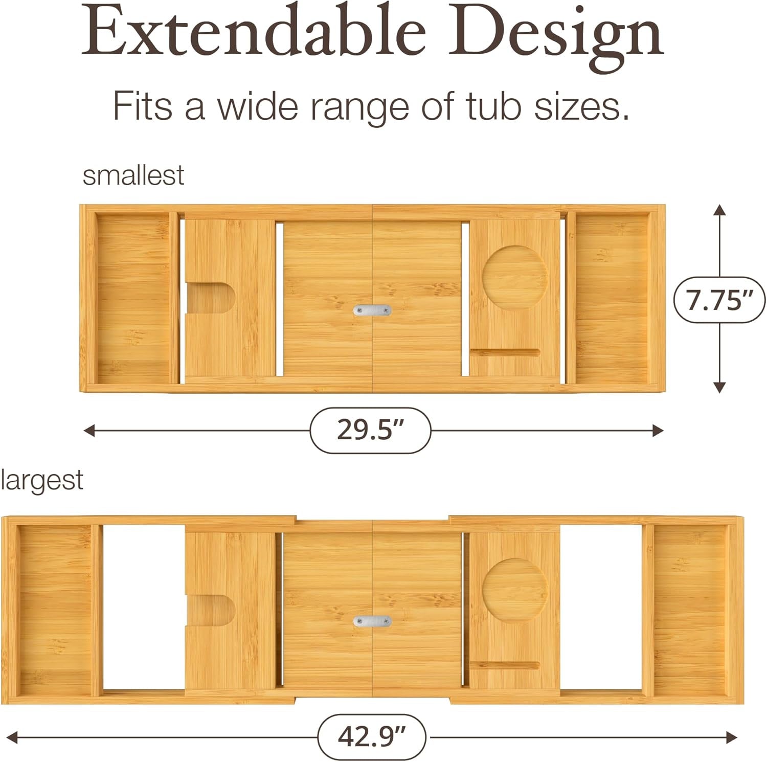 Wooden Bathtub Tray - Foldable Expandable Bamboo Bath Tray for Tub with Wine Holder, Book & Tablet Stand - Bath Caddy for Bathtub, Spa Bath Accessories for Women, Tub Tray Table, Gift for Her or Him