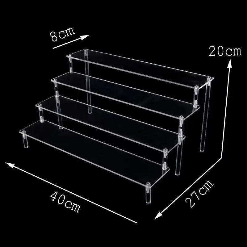1-5 Tier Acrylic and Solid Wood Panel with Clear Acrylic Column Display Stand for Perfume, Cosmetic, Car Modle, Toy Storage Rack