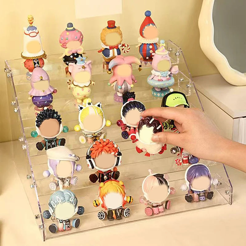 Multi-Layer Acrylic Ladder Shelf Clear Display Rack for Doll Clay Figurine Perfume Display Stand Transparent Storage Shelf