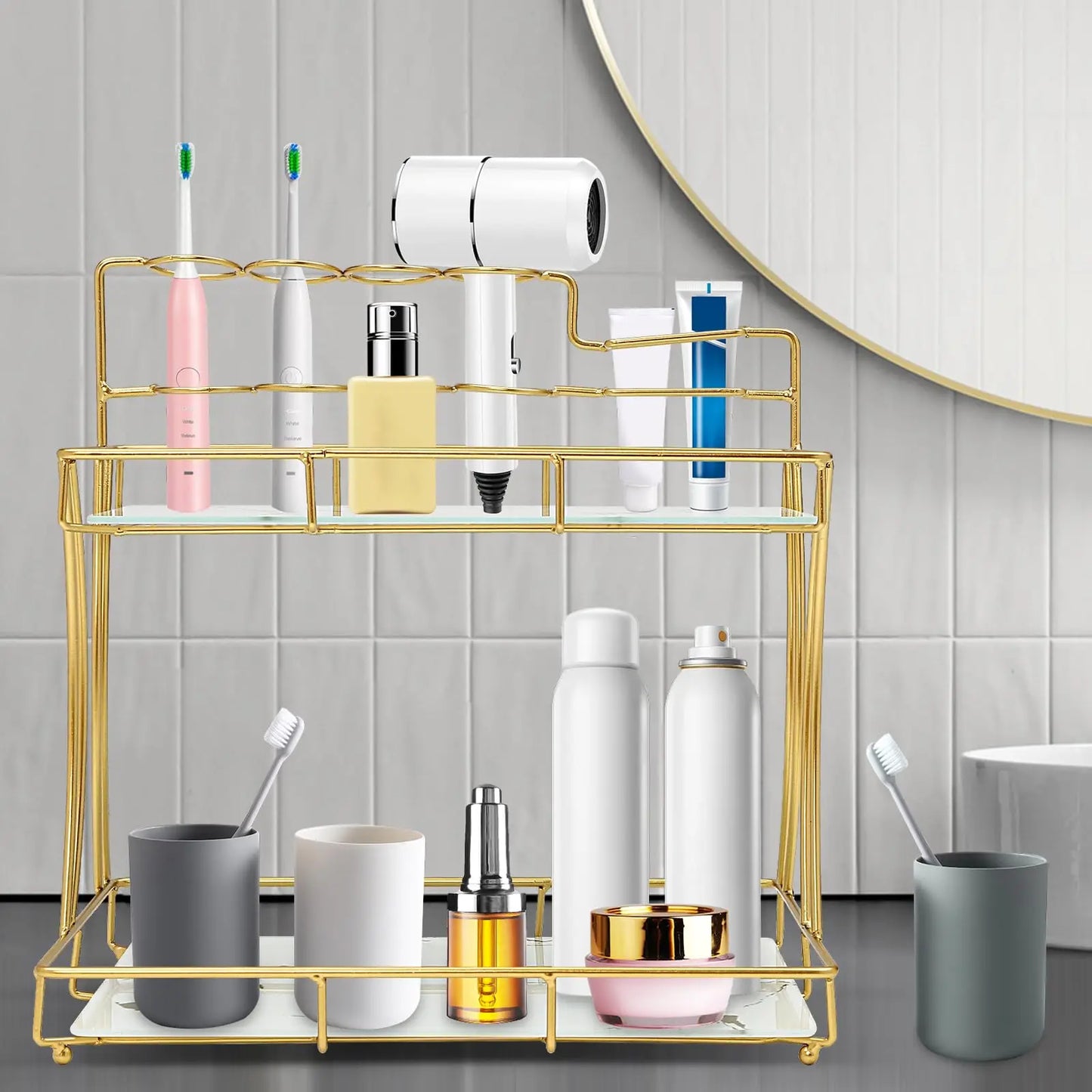 3 Tier Dresser/Bathroom Organizer Countertop Perfume Makeup Organizer Skincare Cosmetics Storage Display Rack, Vanity Tray Dress