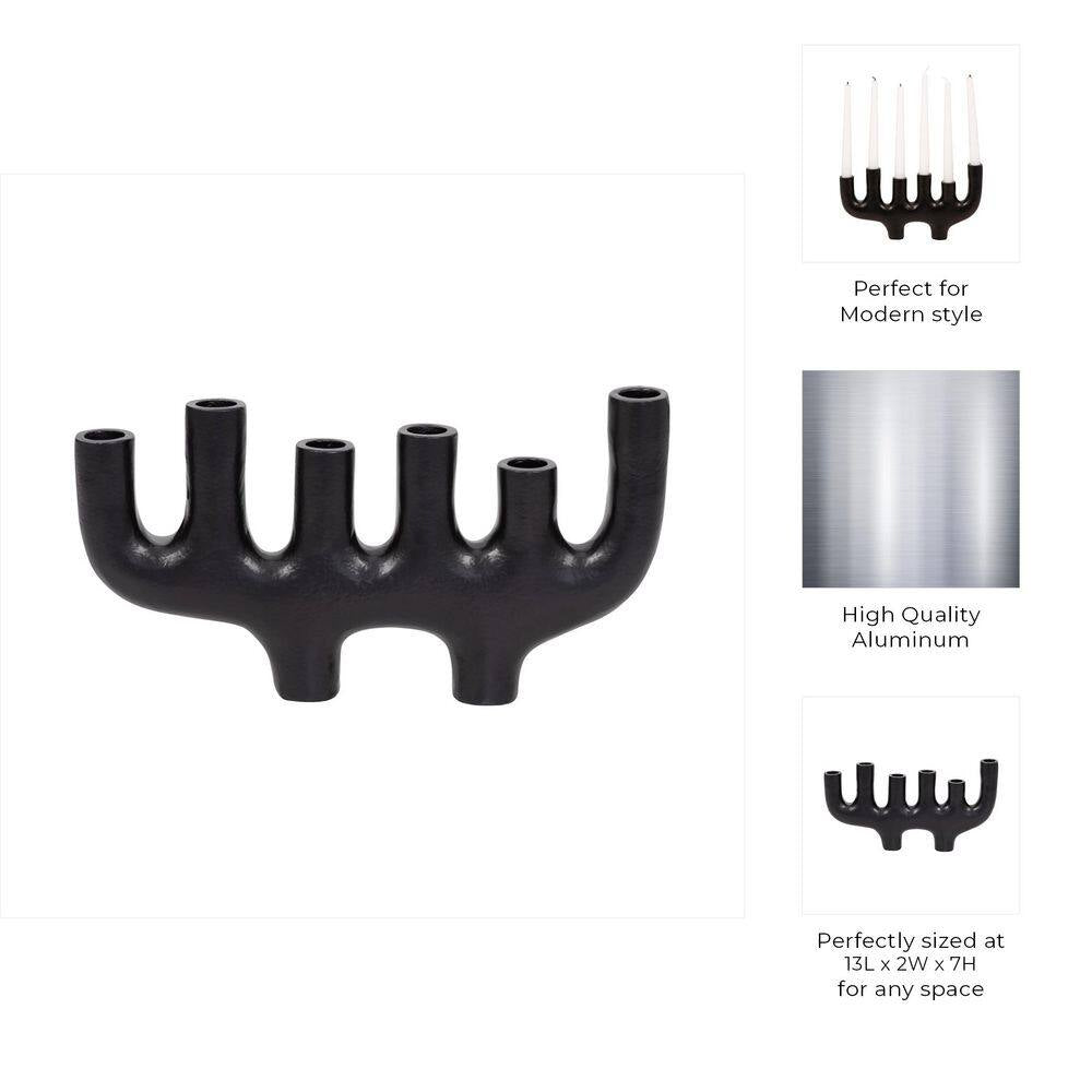 Black 7 In. Metal Modern Solid Oblong 6 Taper Candle Holder