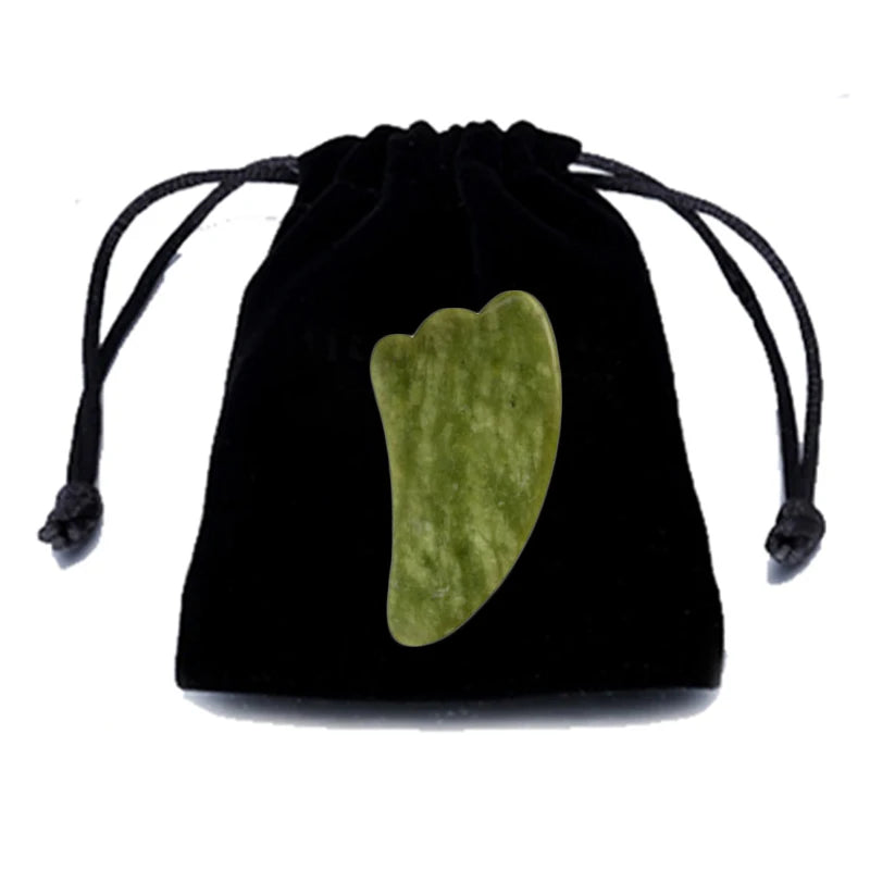 Natural Gua Sha Jade Stone for Face Guasha Massage Tools Body Acupuncture Stick Beauty Gouache Scraper with Black Velvet Bag
