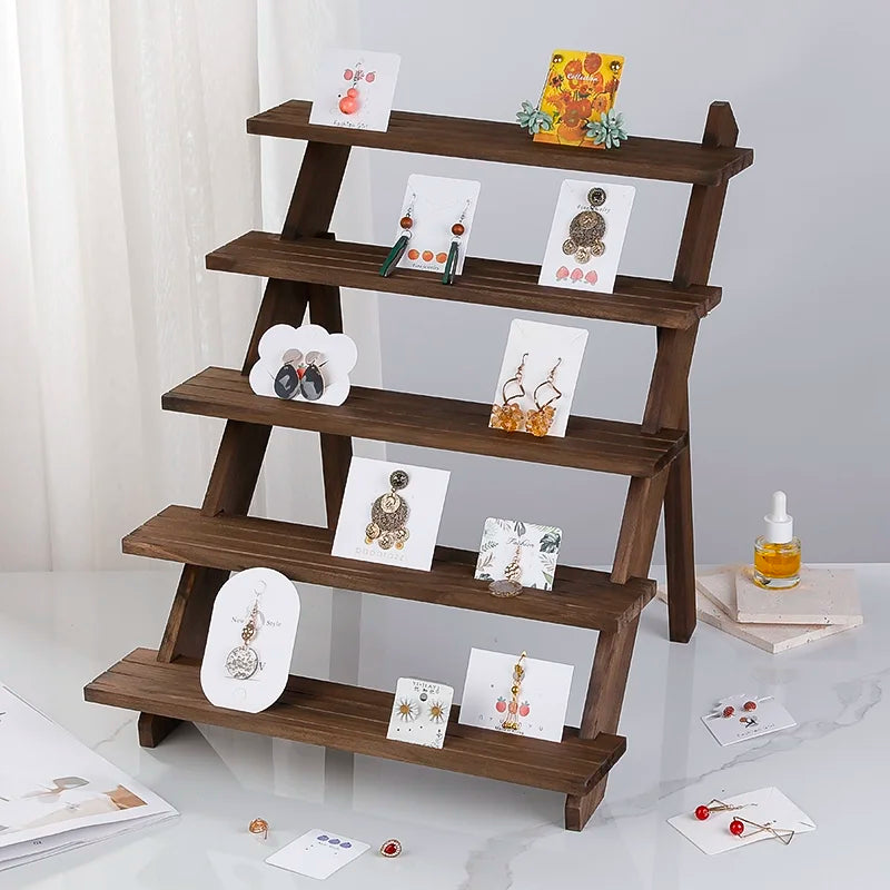 Solid Wood Stepped Jewelry Display Rack Household Bedroom Cosmetics Perfume Storage Living Room Doll Car Model Display Rack