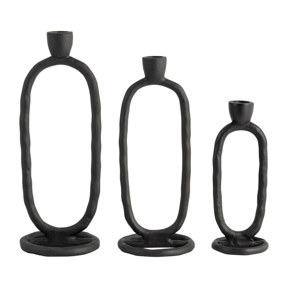 8 In. Black Metal Open Oval Ring Taper Candle Holder