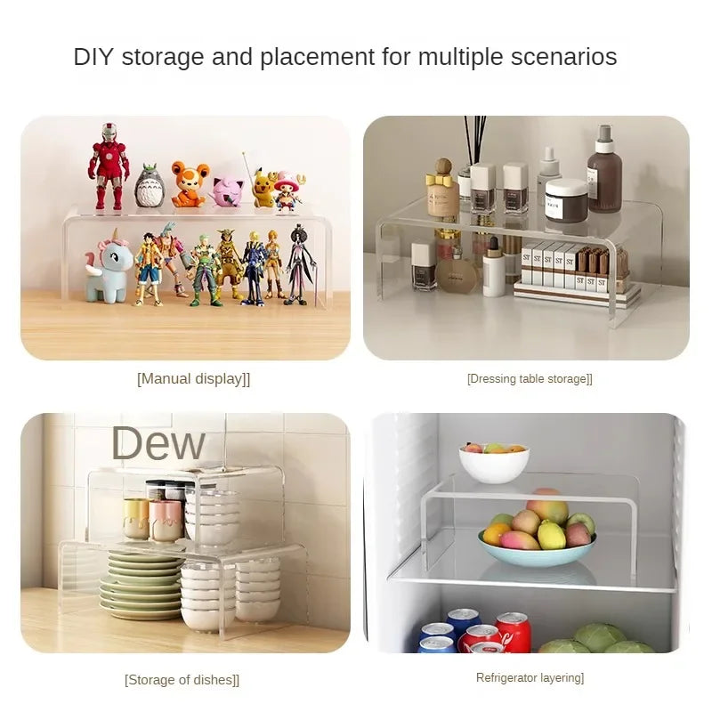 Clear Acrylic Shelf Desktop Display Cabinet Baffle Wardrobe Refrigerator Layered Partition Cosmetics Toy Perfume Storage Rack