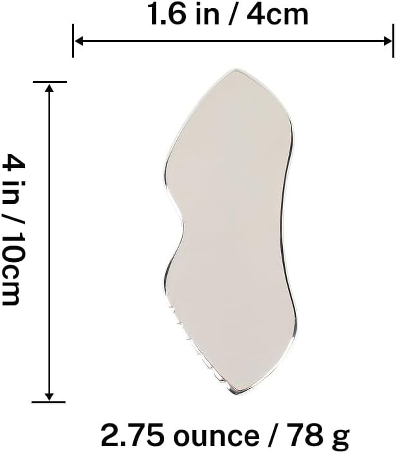 Stainless Steel Gua Sha Facial Tools, Metal Guasha Tool for Face and Body, Gua Shua Scraper for Face Massager Lymphatic Drainage, Facial Sculpting Tool with Travel Pouch, 4X1.6In, Silver