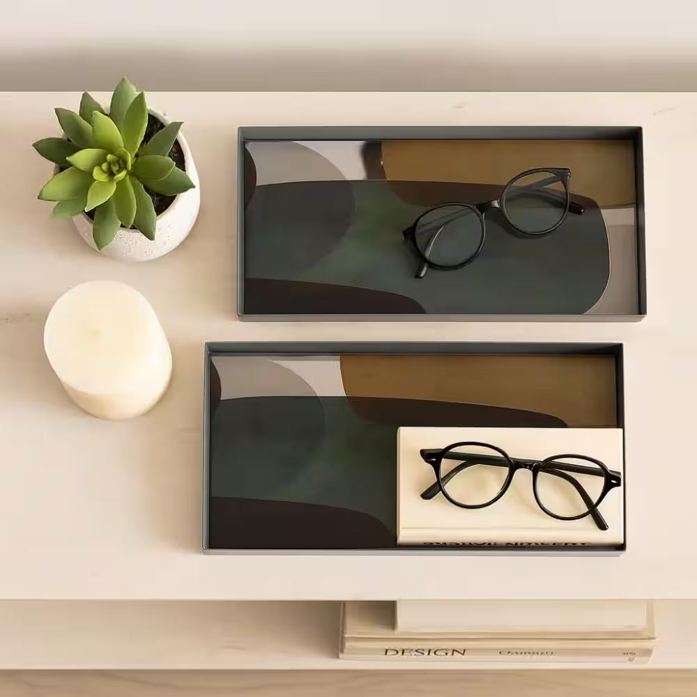 Green 16 In. and 20 In. Metal Modern Decorative Tray (Set of 2)