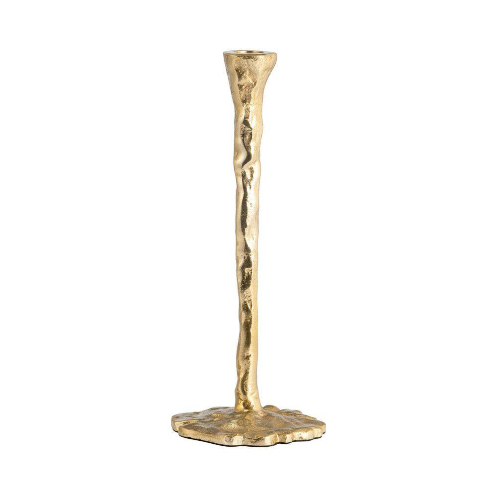 15 In. Gold Metal Aluminum Forged Taper Candle Holder with Textured Decorative Base