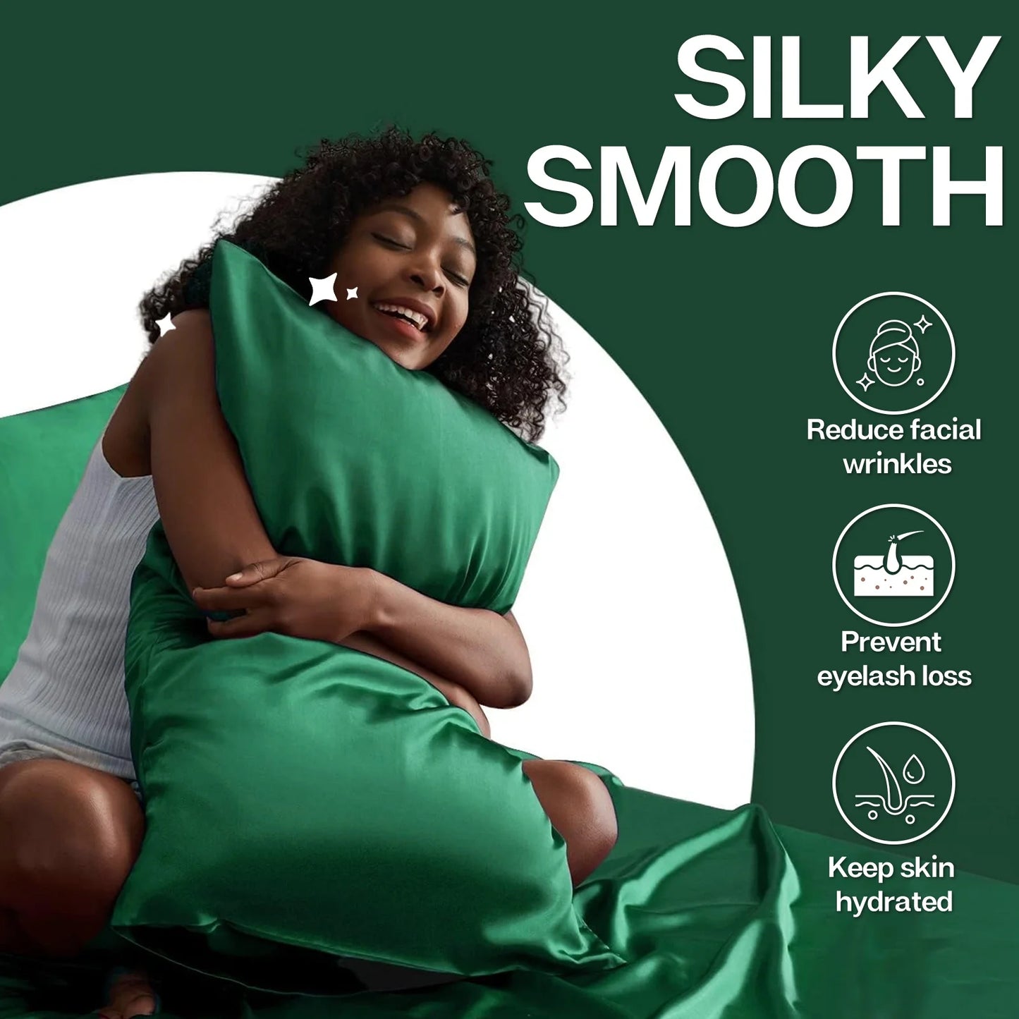Satin Pillow Case, 2 Pack Satin Standard Silky Pillowcase for Hair and Skin, Satin Pillowcase Set of 2, 20X26, Dark Green
