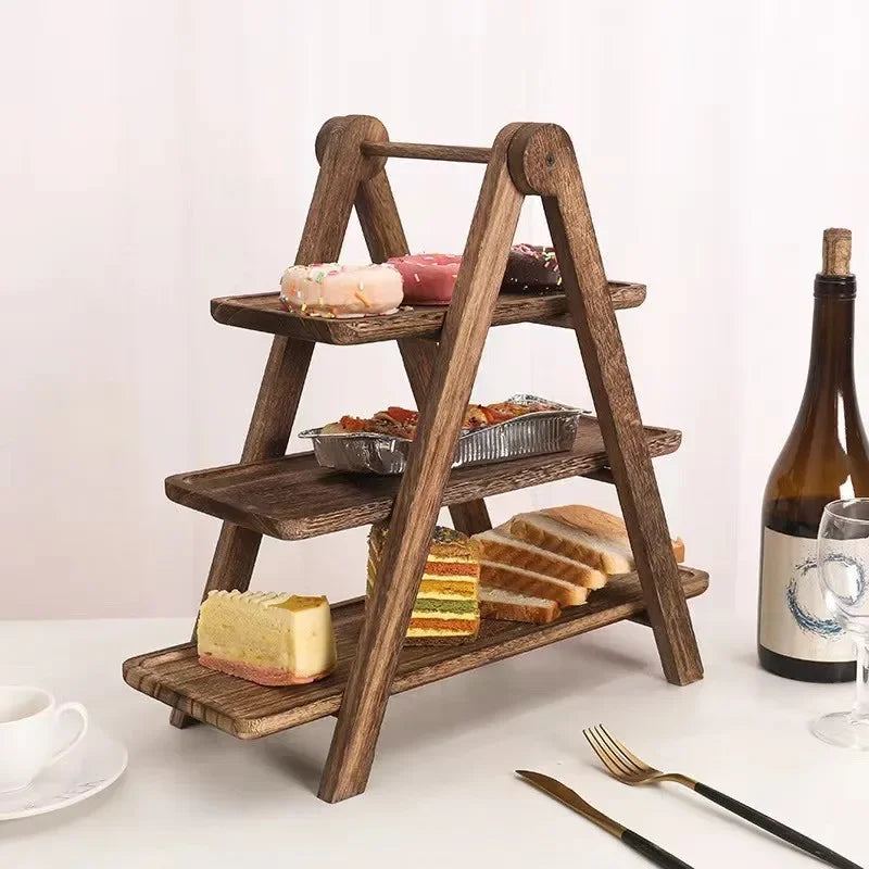 Multi-Layer Wood Display Rack for Dinner Plates and Snacks Decorative Trays, Kitchen Storage & Organization,Fruit Dish Plate