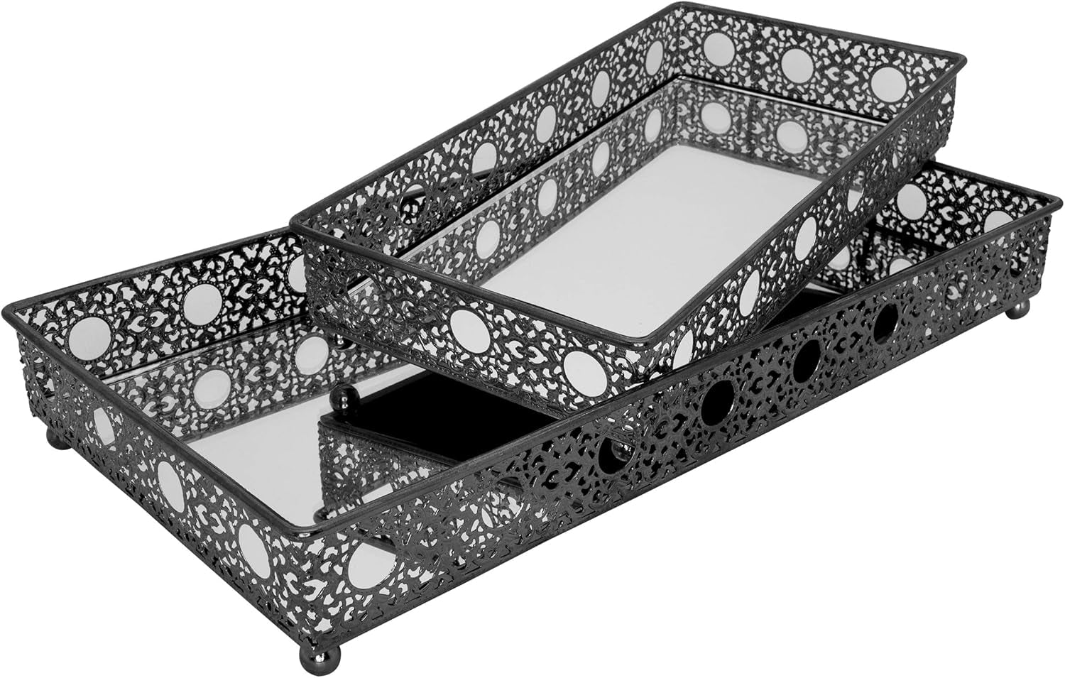 Bathroom Vanity Tray, Decorative Tray, Mirror Tray, Perfume Collection Tray, Candle Tray (2Pc 12.5" L+9.5" L, Gray)