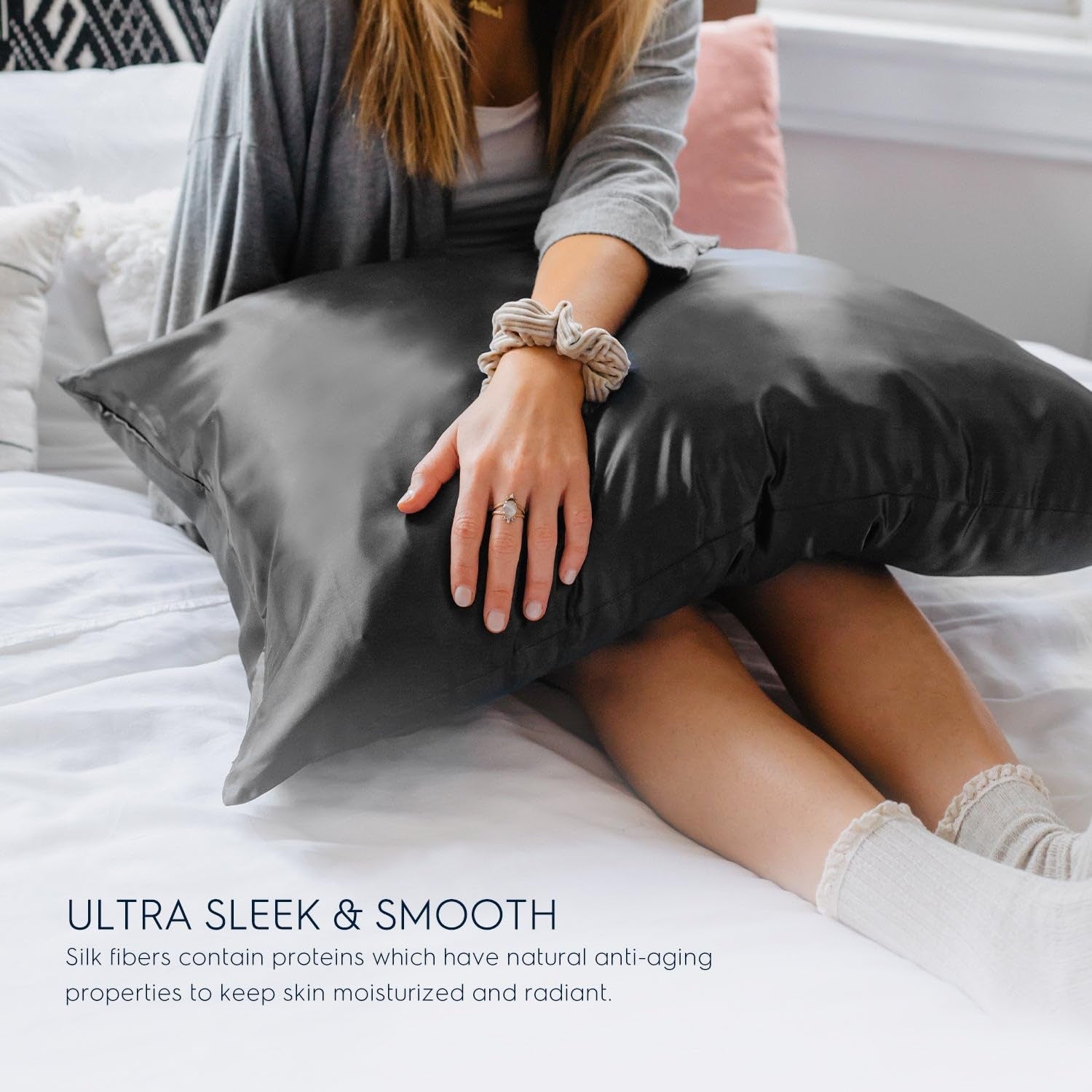 Pillow Cases - 22Mm 100% Pure Mulberry 6A Silk Pillowcase for Hair & Skin with Zipper Closure, Cooling, Natural, Organic, Double Sided Silk Pillow Case (Charcoal Grey, King 20X36, 1Pc)