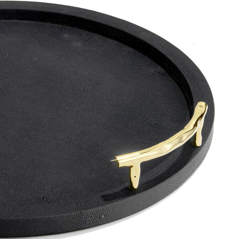 Black round Serveware Serving Tray with Gold Handles