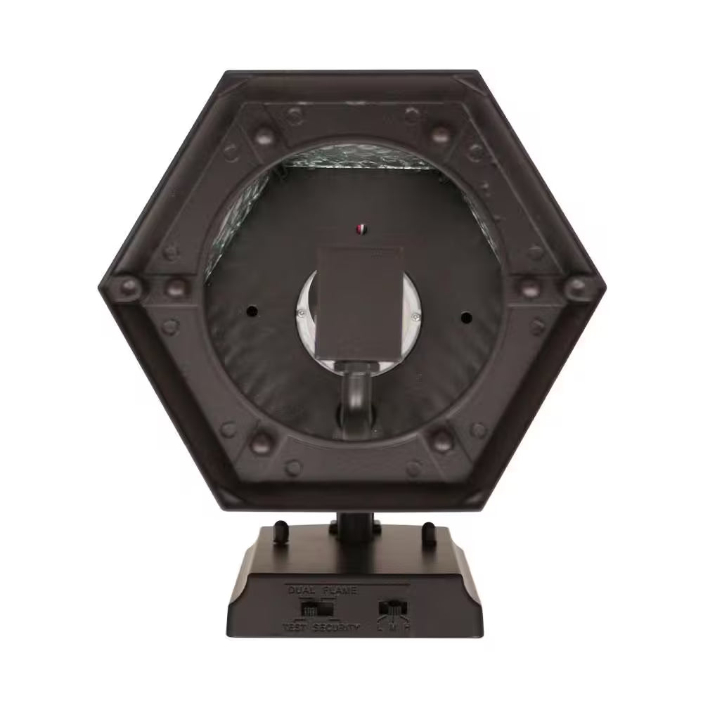 15.9 In. Bronze Integrated LED Outdoor Wall Light Lantern Sconce with Flickering Bulb, Motion Sensor, and Photocell