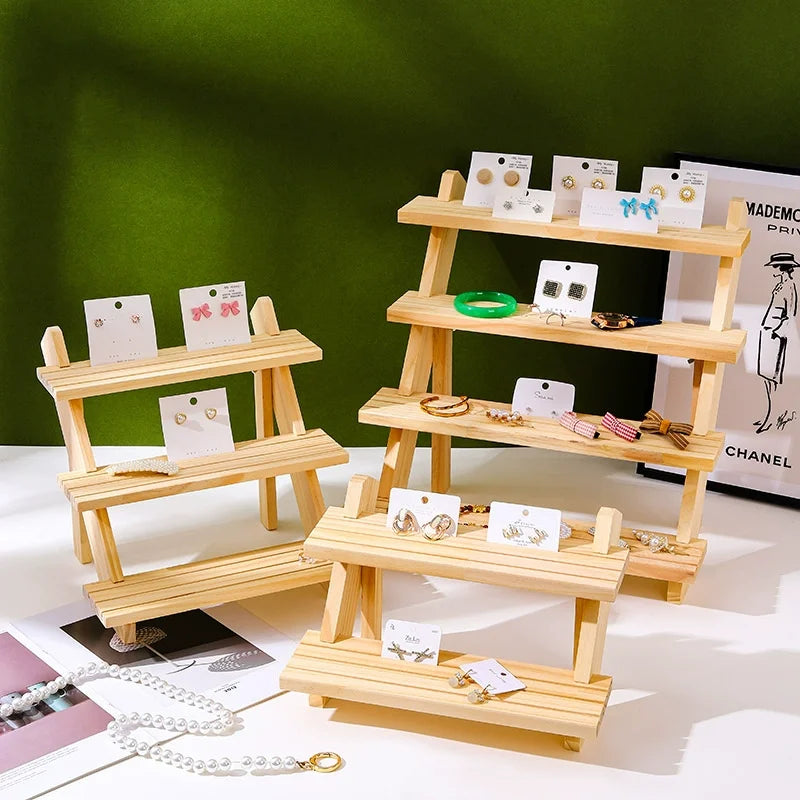 Solid Wood Stepped Jewelry Display Rack Household Bedroom Cosmetics Perfume Storage Living Room Doll Car Model Display Rack