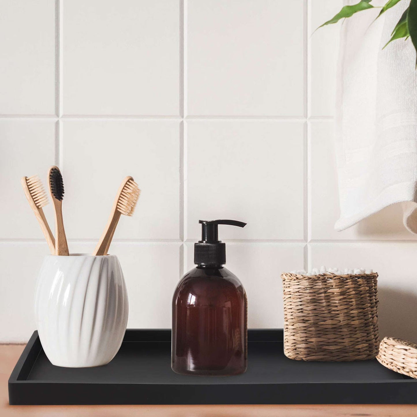 Countertop and Vanity Tray, Silicone Bathroom Tray, Flexible Dish Soap Holder for Kitchen, Bathroom Counter Organizer, Shower Toilet Tank Tray Decor Accessory, Bath Tub Tray