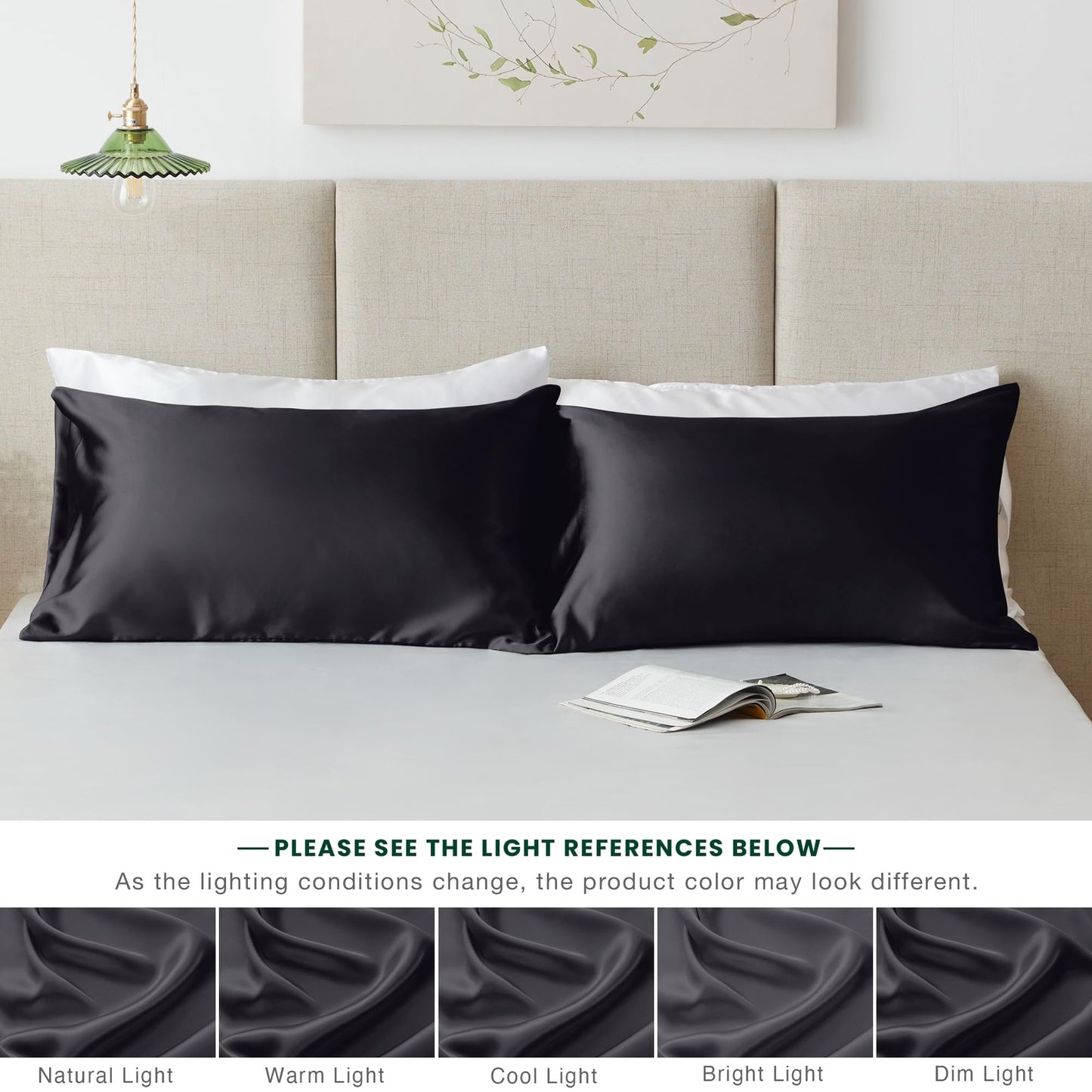 Satin Pillowcase for Hair and Skin Black, 20X30 Inches