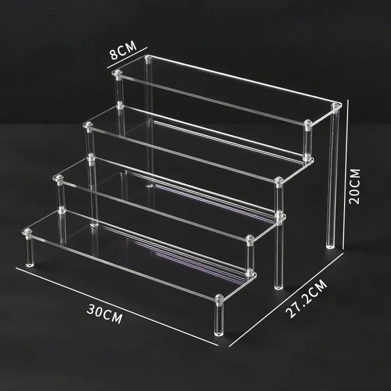1-4 Layers Acrylic Display Stand Durable Display Rack for Cupcake Perfume Doll Transparent Trapezoidal Blind Boxes Storage Shelf