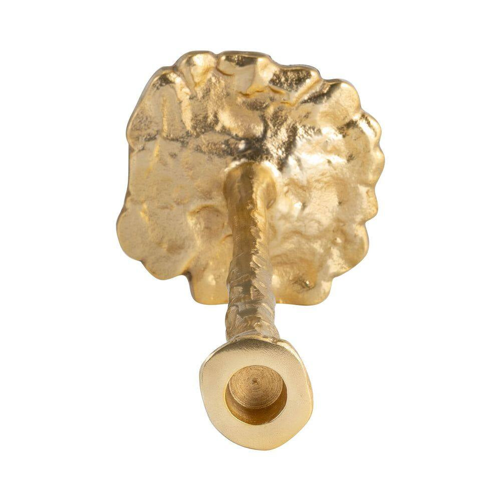 15 In. Gold Metal Aluminum Forged Taper Candle Holder with Textured Decorative Base