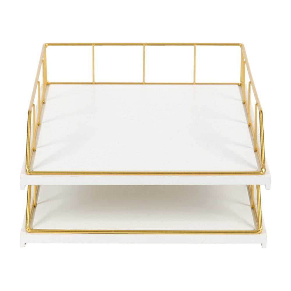 Benbrook White/Gold Metal Letter Tray (2-Pack)