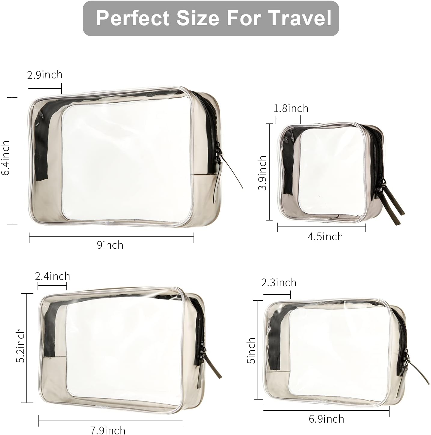 4 Pcs Clear Makeup Bags with Zipper, Makeup Cosmetic Bag for Women Men, Makeup Bag for Travel, Bathroom