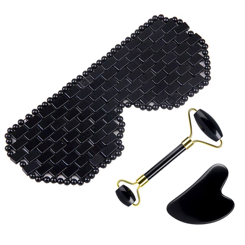 New Natural Obsidian Sleep Eye Mask Jade Roller Gua Sha Massage Tools Cold Therapy Health Beauty Skin Care Massager for Face