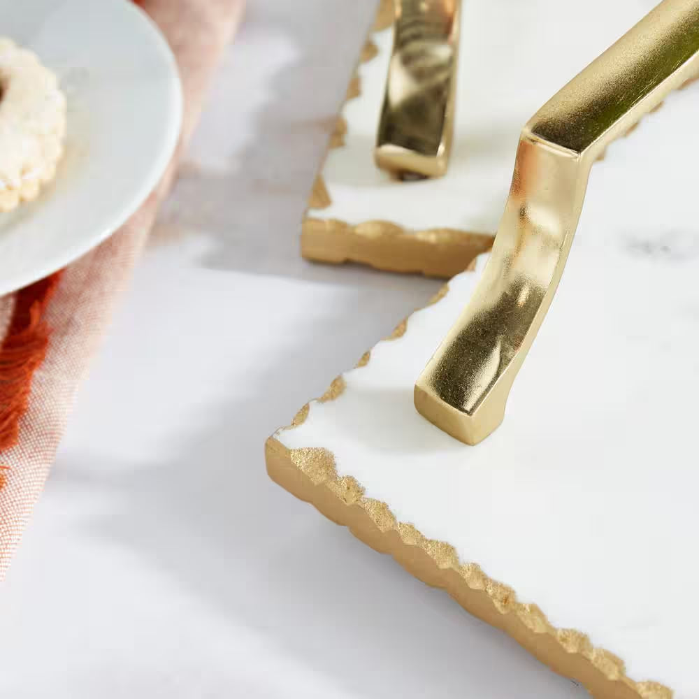 Gold Ceramic Decorative Tray with Gold Handles (Set of 2)