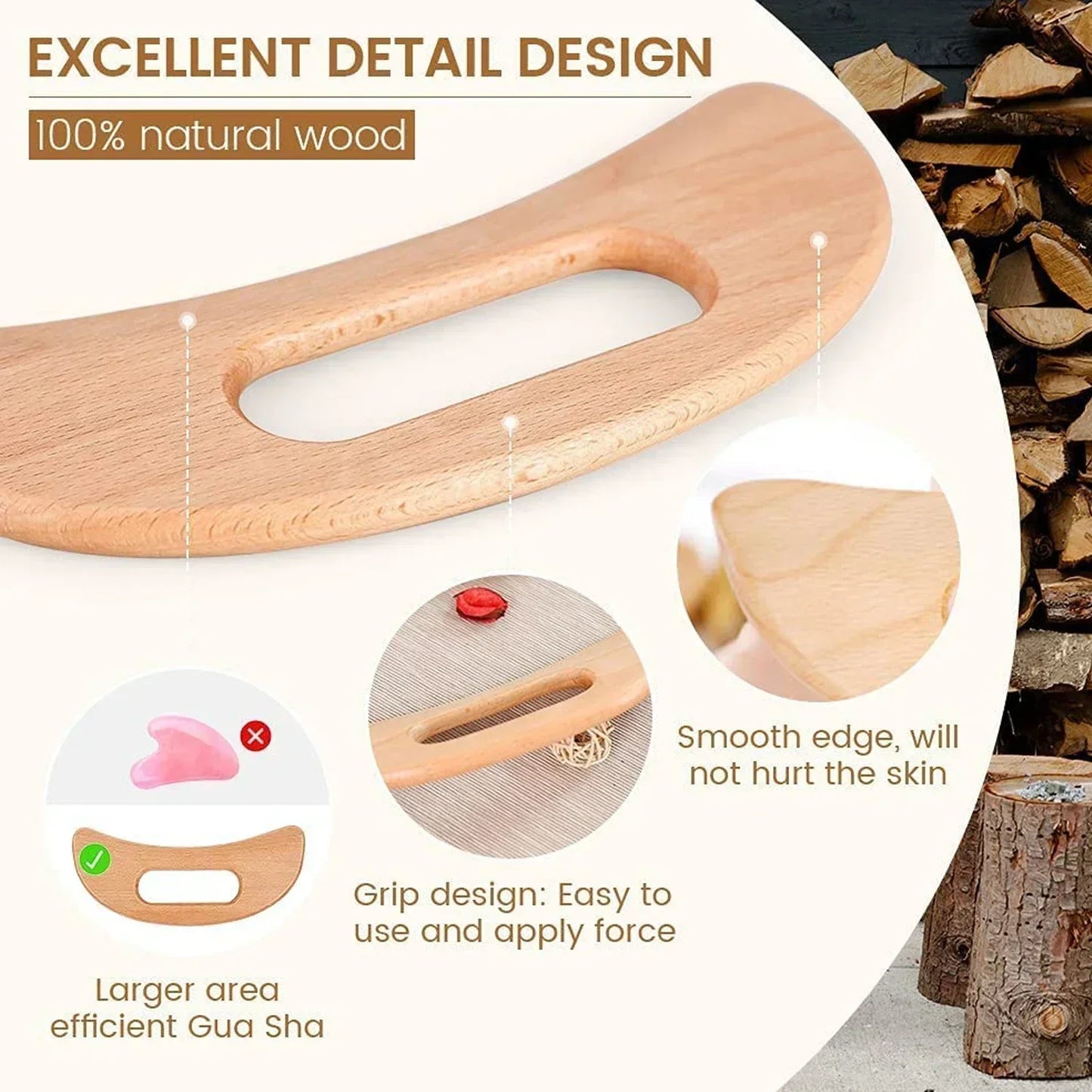 Wooden Gua Sha Tool for Body Massage - Natural Lymphatic & Muscle Comfort Sculpting Stick, Handheld Wood Therapy Tool for Home