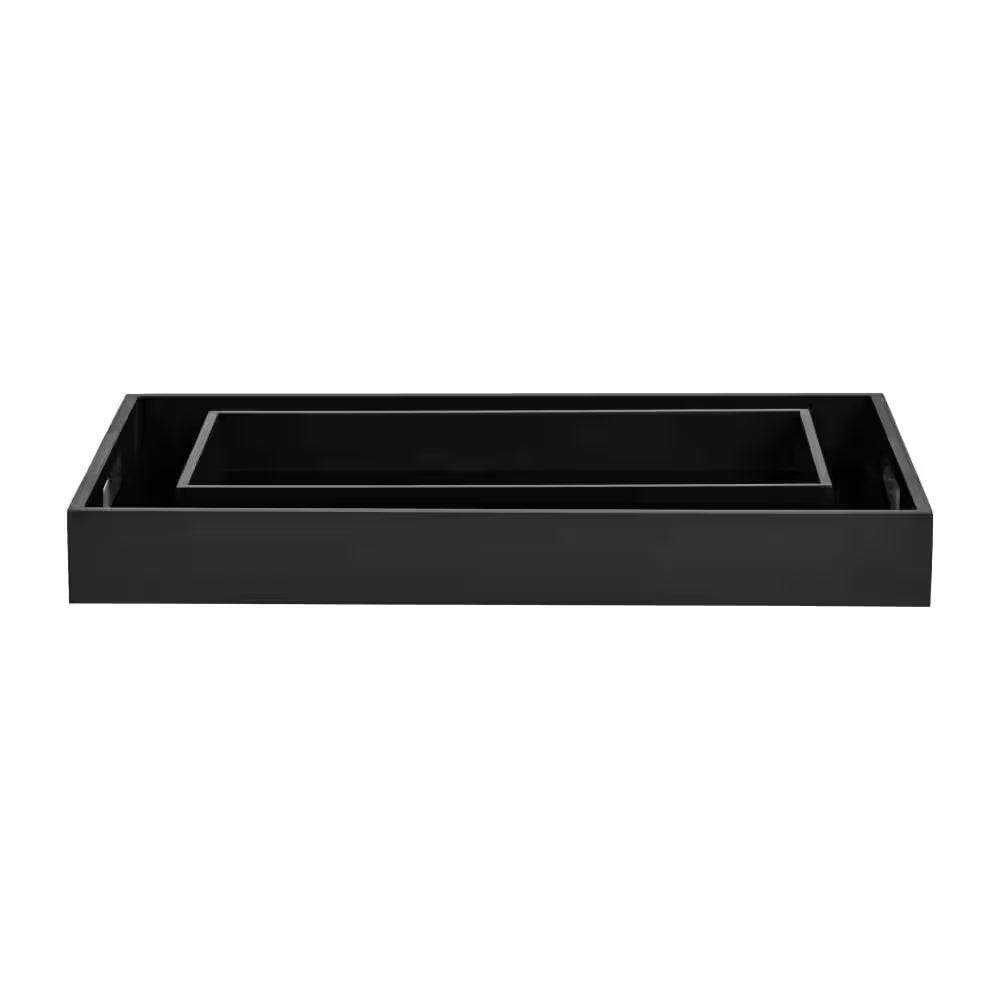 Black Rectangular Wood/Glass 14/18 In. Decorative Tray Set (Set of 2)