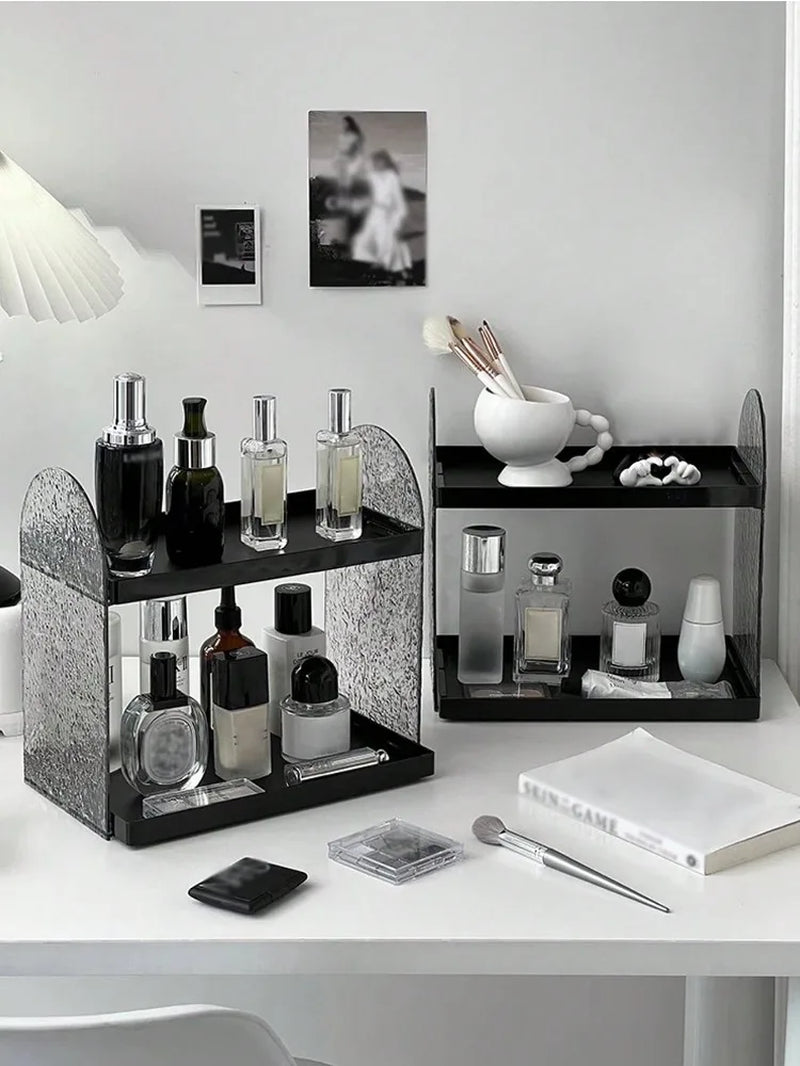 Makeup Organizer Acrylic Holder Double Layers Lipstick Holder Clear Skincare Cosmetic Storage Box Desktop Display Rack Decor