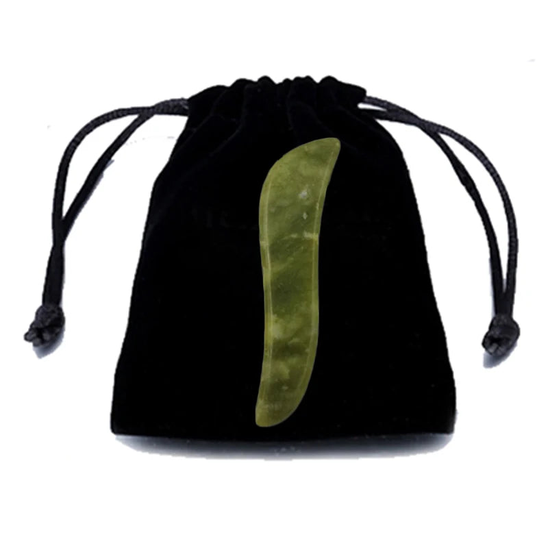 Natural Gua Sha Jade Stone for Face Guasha Massage Tools Body Acupuncture Stick Beauty Gouache Scraper with Black Velvet Bag