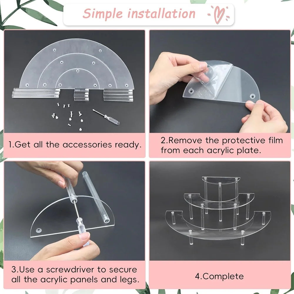 1/2Pack Acrylic Display Riser 3 Tier Half Moon Cupcake Stand Clear Perfume Organizer Dessert Stand for Display for Food, Cupcake