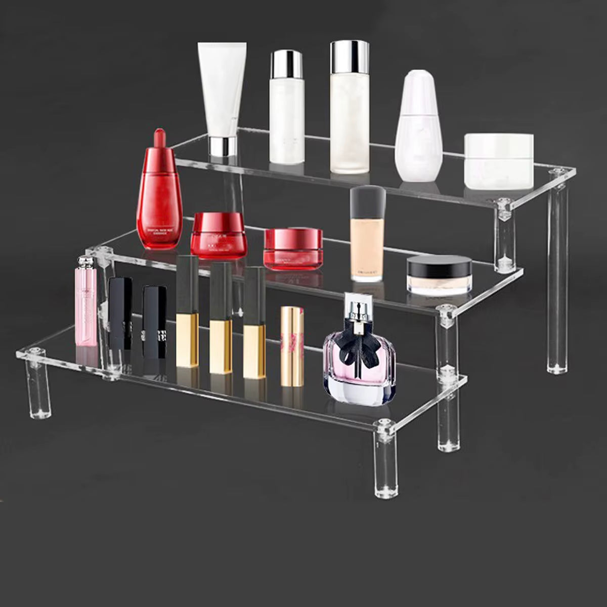 1-4 Tier Acrylic Display Stand Durable Display Rack for Cupcake Perfume Doll Transparent Trapezoidal Blind Box Storage Shelf