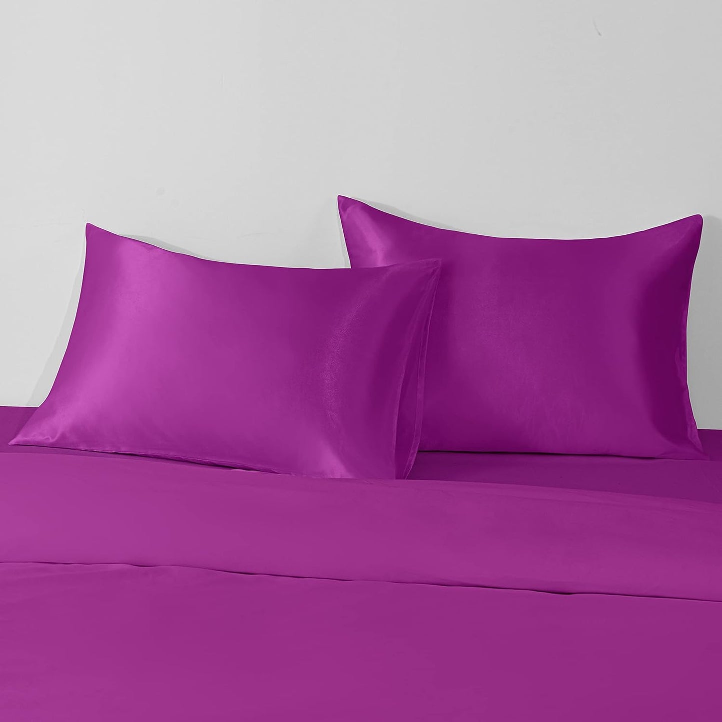 2 Pack Queen Silk Satin Pillowcases for Hair and Skin, Silky Soft and Luxurious Bedding Pillow Cases with Envelope Closure, 20X30 Inches, Purple
