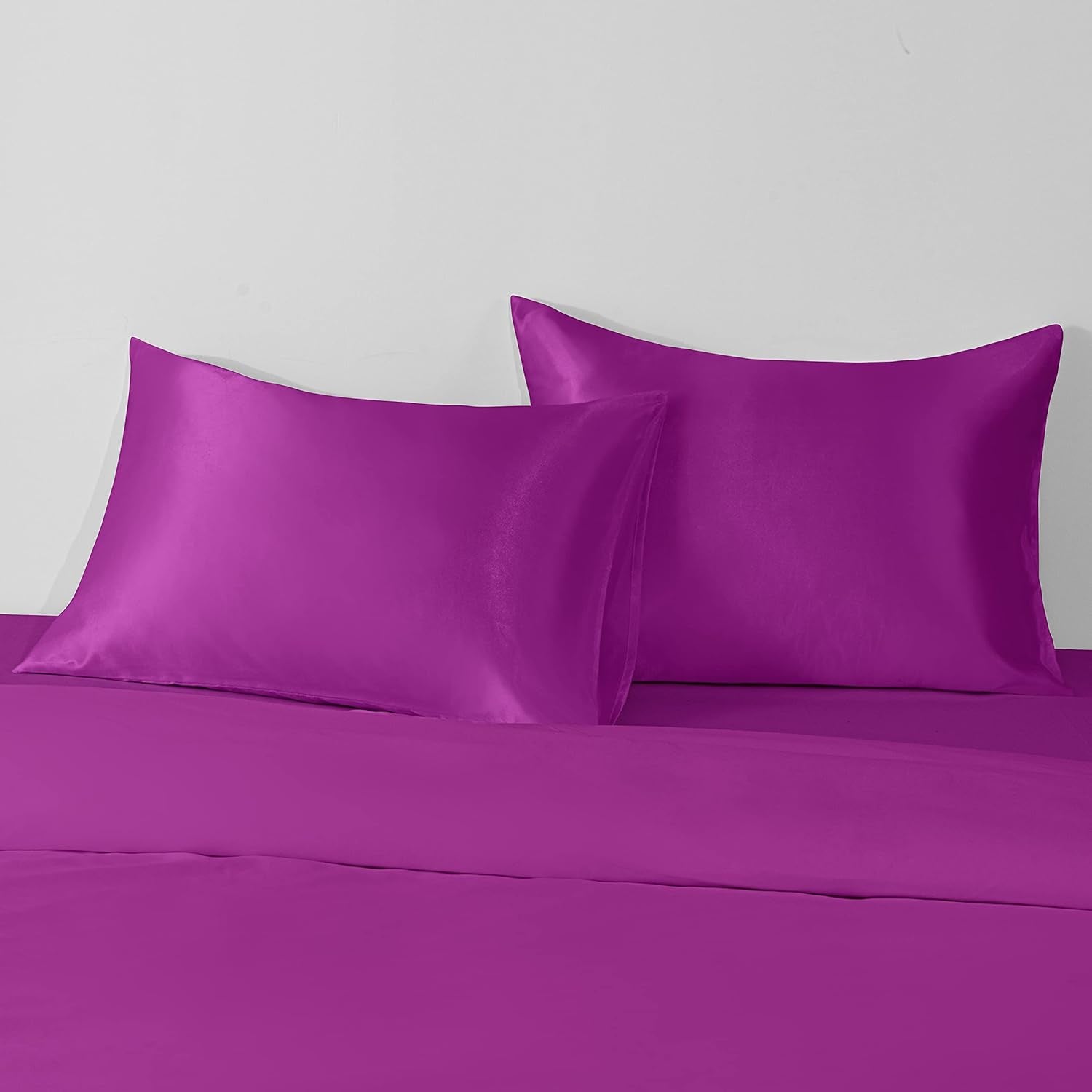 2 Pack Queen Silk Satin Pillowcases for Hair and Skin, Silky Soft and Luxurious Bedding Pillow Cases with Envelope Closure, 20X30 Inches, Purple