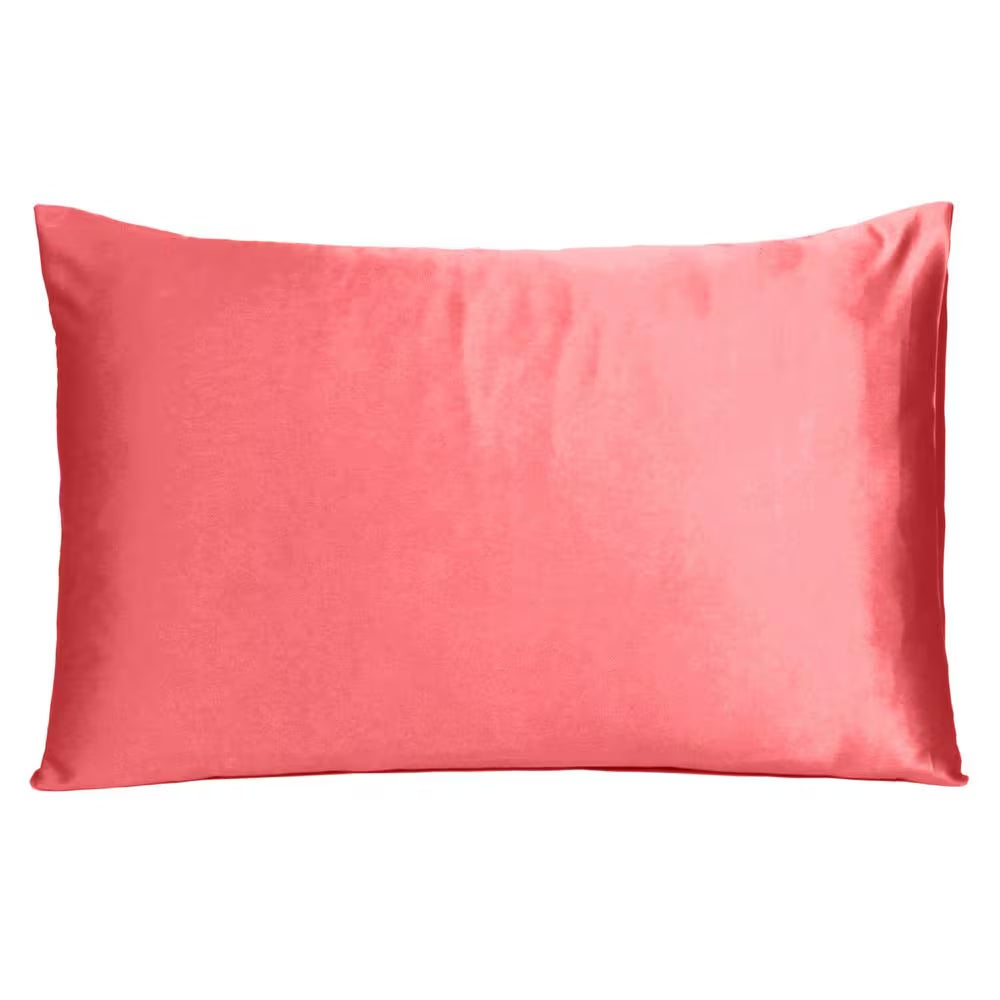 Amelia Coral Solid Color Satin Queen Pillowcases (Set of 2)