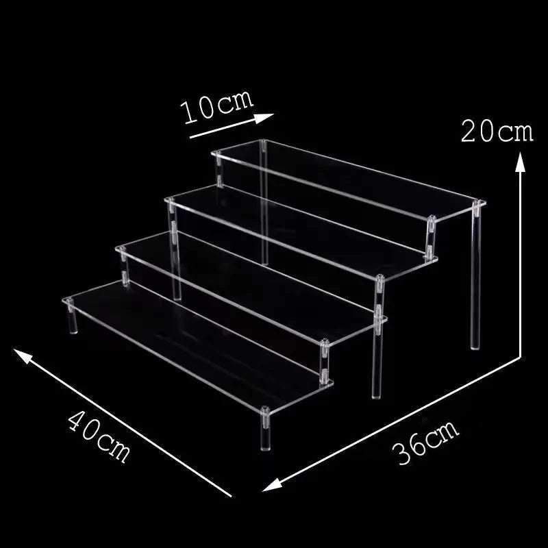 1-5 Tier Acrylic and Solid Wood Panel with Clear Acrylic Column Display Stand for Perfume, Cosmetic, Car Modle, Toy Storage Rack