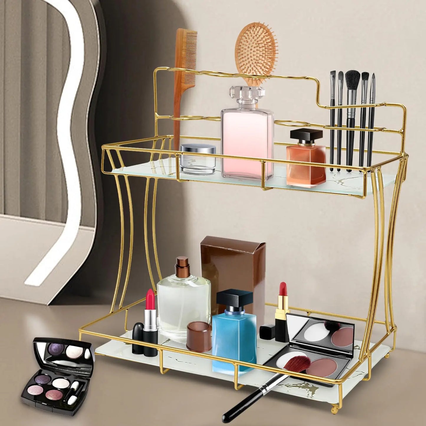 3 Tier Dresser/Bathroom Organizer Countertop Perfume Makeup Organizer Skincare Cosmetics Storage Display Rack, Vanity Tray Dress