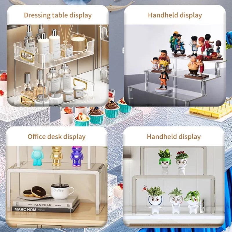1-4Layer Acrylic Display Stand Durable Display Rack for Cupcake Perfume Doll Transparent Trapezoidal Blind Box Storage Shelf