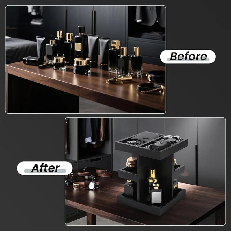 Hot Trend-For Men'S Cologne Organizer 3 Tier Large Capacity Wood Perfume Shelf Rotate Function, Desk& Nightstand Organizer Gift