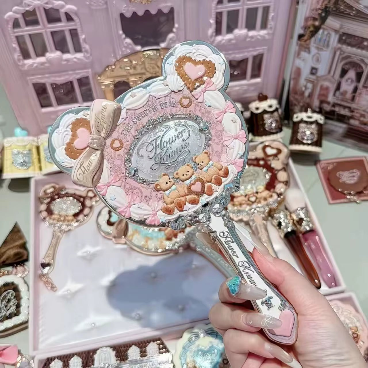 Flower Knows Vanity Mirror Violet Strawberry Rococo Hand Mirror Makeup Mirrors Portable Mirror with Handle