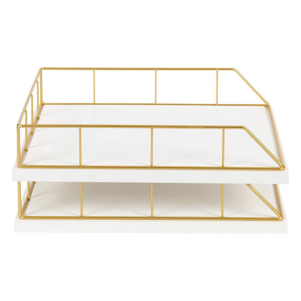 Benbrook White/Gold Metal Letter Tray (2-Pack)