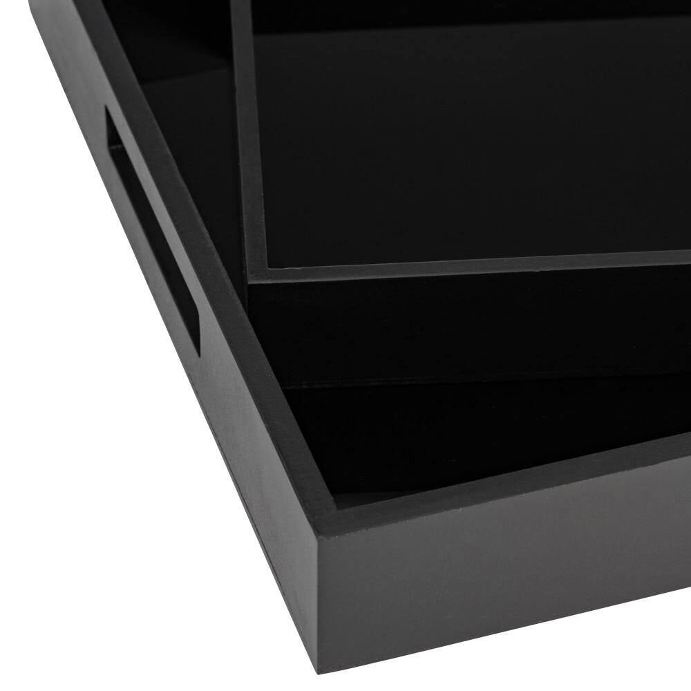 Black Rectangular Wood/Glass 14/18 In. Decorative Tray Set (Set of 2)
