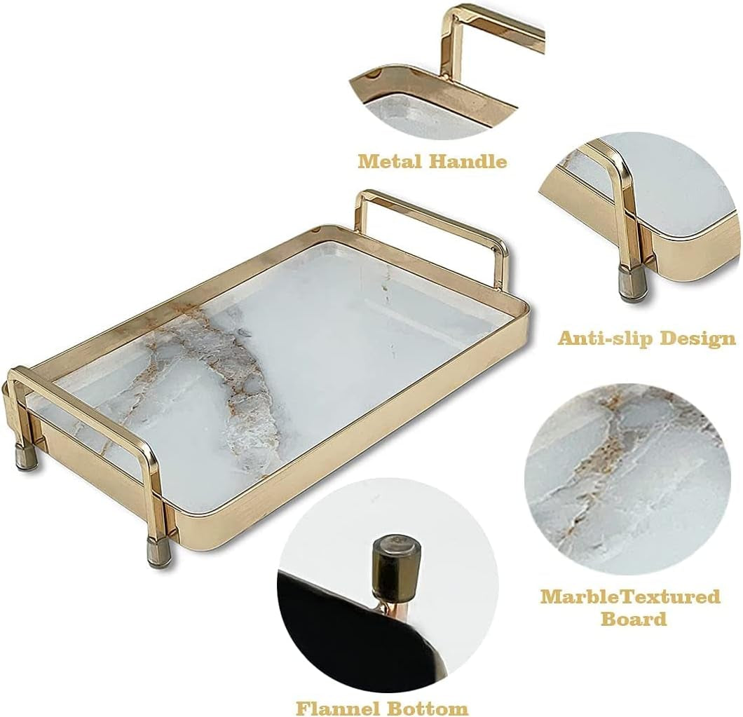 Perfume Trays for Dresser, Metal Handle Rectangular Decorative Tray, Handmade Vanity Tray, Jewelry Tray, Perfume Tray, Trinket Tray, Decorative Tray Tray for Dresser Bathroom Vanity Table, 10" L