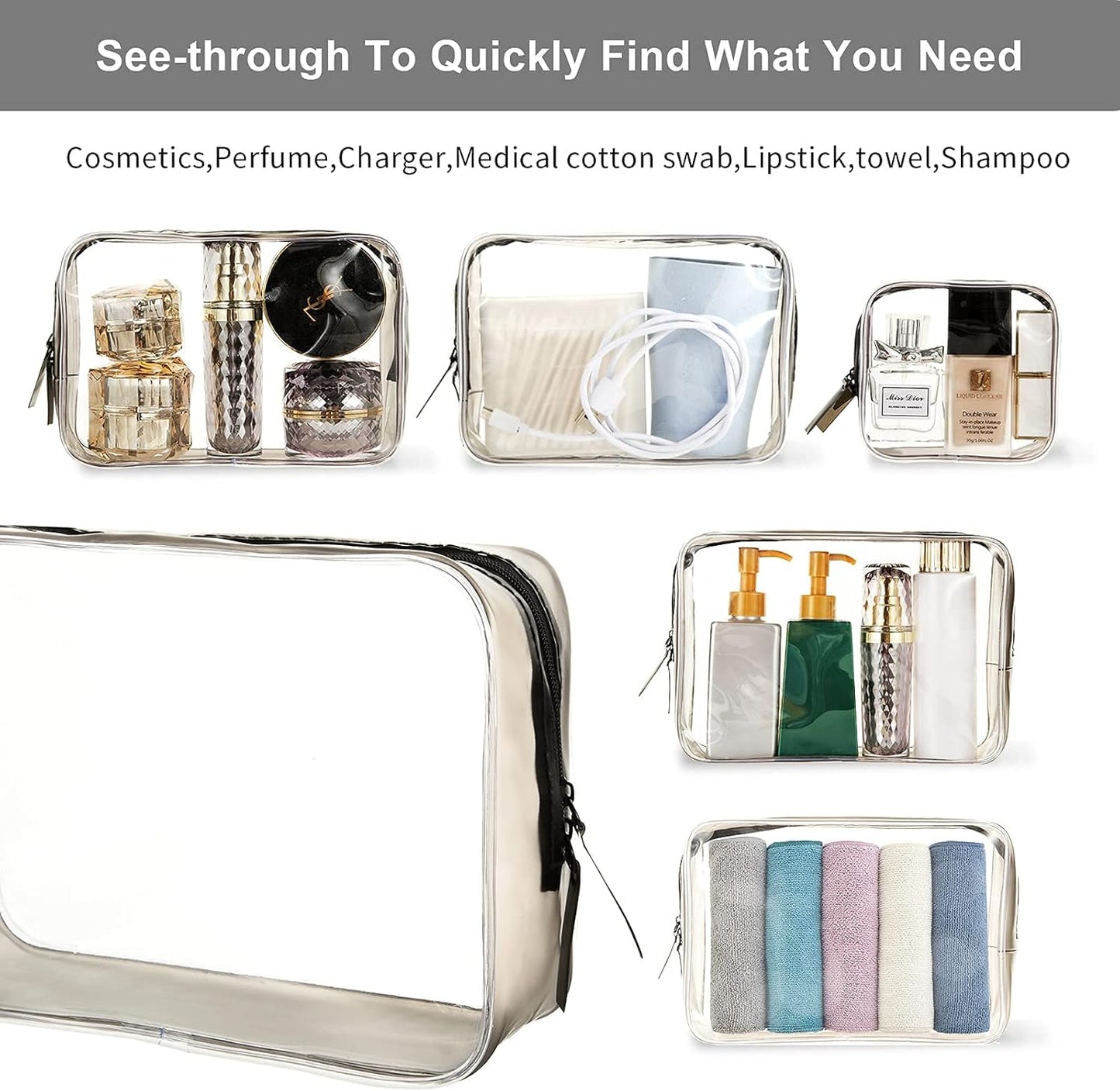 4 Pcs Clear Makeup Bags with Zipper, Makeup Cosmetic Bag for Women Men, Makeup Bag for Travel, Bathroom