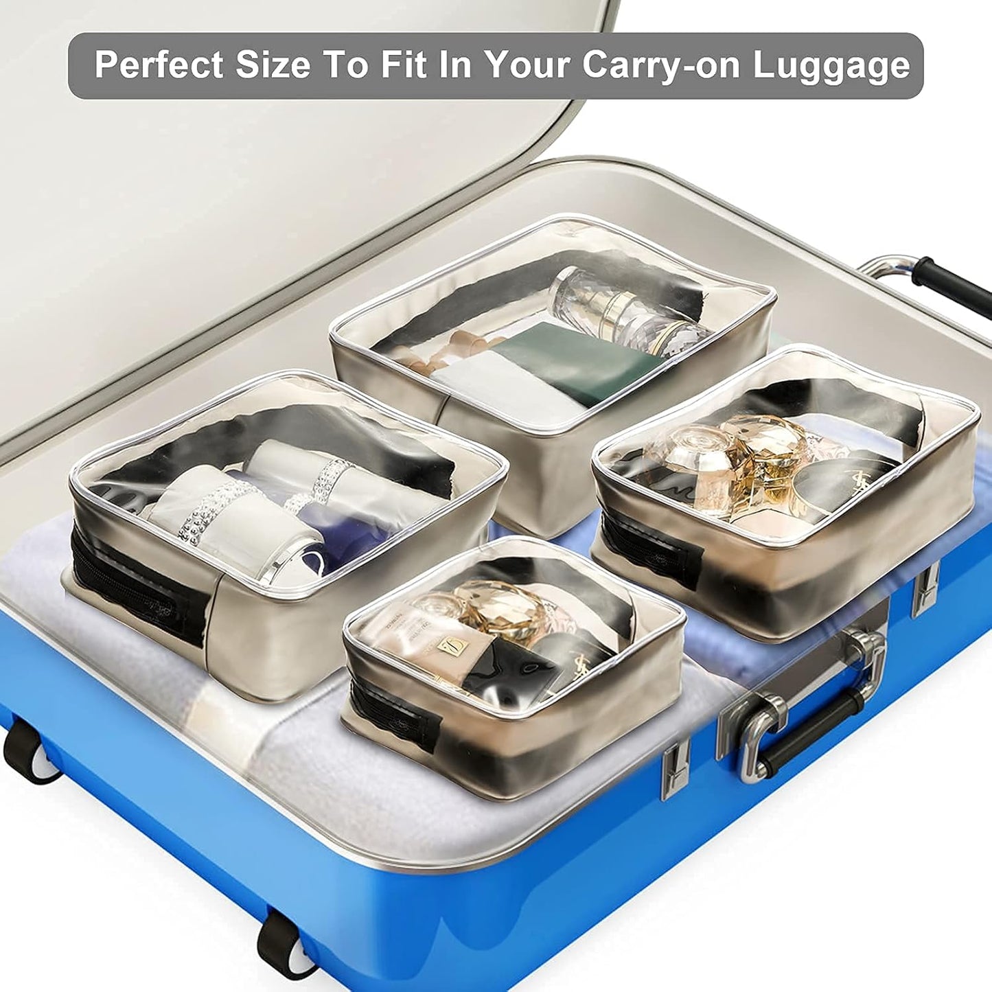 4 Pcs Clear Makeup Bags with Zipper, Makeup Cosmetic Bag for Women Men, Makeup Bag for Travel, Bathroom