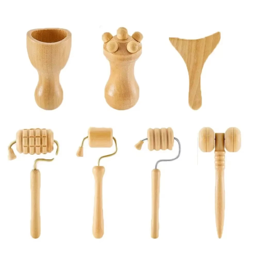 New 6/7/8Pcs/Set Wooden Facial Massage Tools Roller Anti-Aging Face Massager Kit Durable Scraping Board Manual Massage Tools